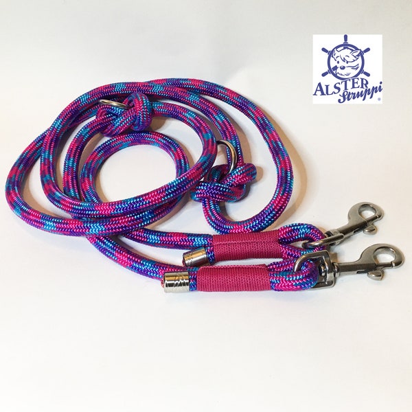 Dog leash adjustable / tauleine pink turquoise purple approx. 200 cm adjustable, brand AlsterStruppi, classy and high quality