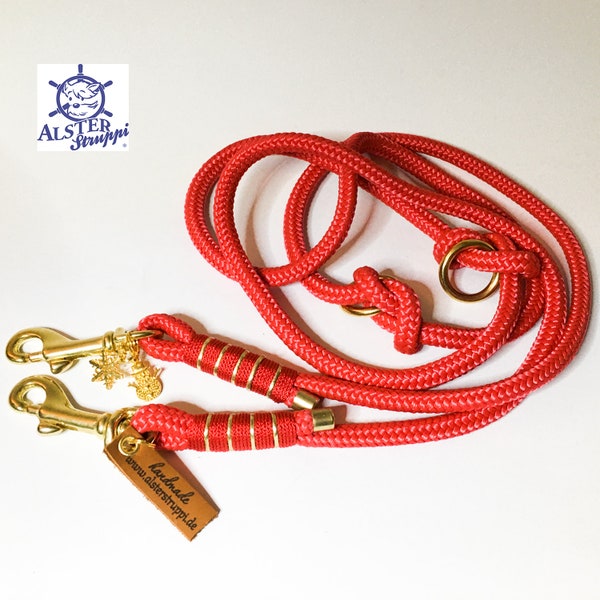 Dog leash adjustable / Tauleine for small dogs red gold very noble and high quality brand AlsterStruppi, from 44,- Euro