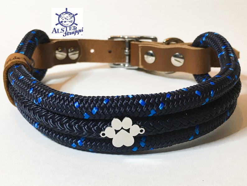 dark blue medium blue Collar tauhalsband for dogs different sizes on request very classy adjustable tau with leather