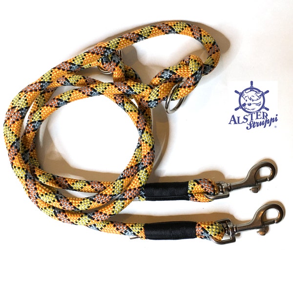 Dog leash adjustable / tauleine yellow orange grey-blue black approx. 200 cm adjustable, brand AlsterStruppi, classy and high quality