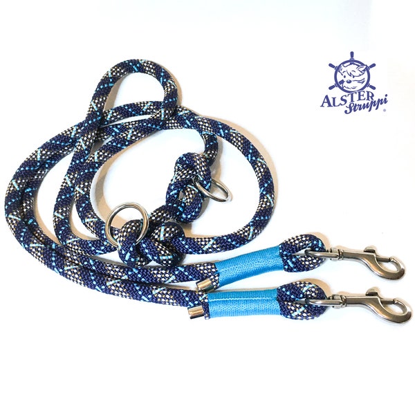 Dog leash adjustable / rope blue turquoise brown white approx. 200 cm adjustable, brand AlsterStruppi, noble and high quality