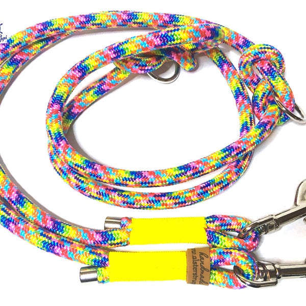 Dog leash adjustable / rope line "maritime rainbow / yellow" approx. 200 cm adjustable, brand AlsterStruppi, noble and high quality