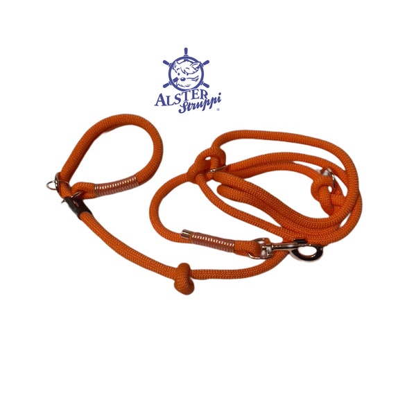 Retrieverleine, dog leash made of dew, orange, rose gold with stopper