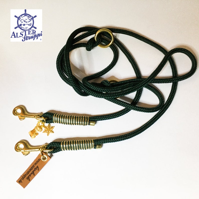 Dog leash adjustable Tauleine green gold very noble and high quality brand AlsterStruppi Euro from 44,