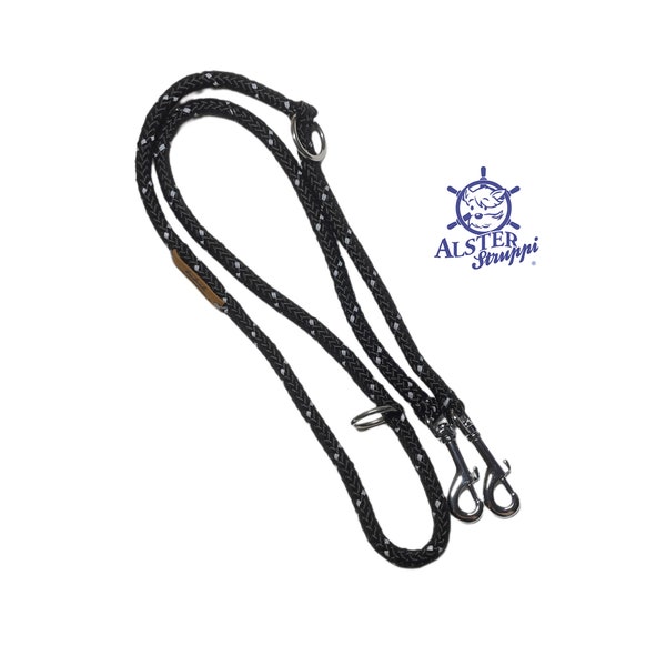 Dog leash, adjustable "starry sky" black, reflective, spliced, dew 8 mm in desired length