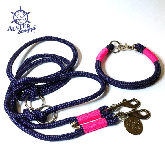 Leine Halsband Set dunkelblau mit pink getakelt, Verschluss Karabiner und  Ring - Etsy.de