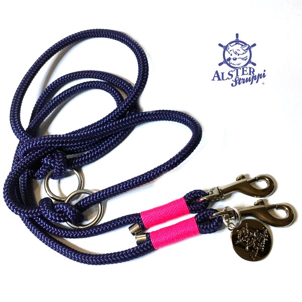 Dog leash adjustable / dew leash dark blue, pink approx. 200 cm adjustable, brand AlsterStruppi, high quality from 44 Euro