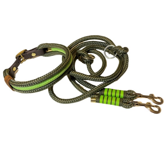 Leine Halsband Set Aus Tau, Verstellbar, Oliv, Grn, Mit Leder Und Schnalle  - Etsy