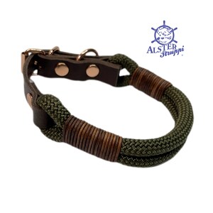 Hundehalsband, verstellbar, oliv, braun, Leder braun und Schnalle