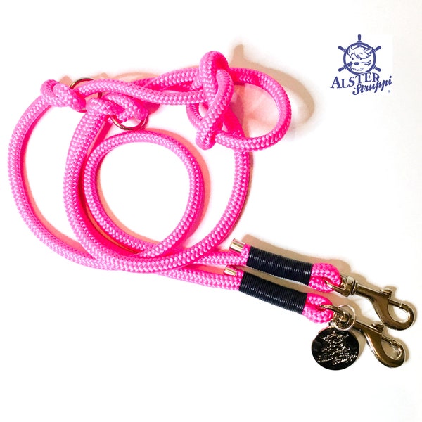 Dog leash adjustable / dew leash pink, dark blue, approx. 200 cm adjustable, brand AlsterStruppi, high quality from 44 Euro