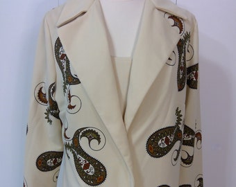 70s Vintage Volup Curvy Friendly Alfred Shaheen California Hawaii Western/Yellowstone Cream 2 Piece Paisley Shell & Jacket/Blazer Size 16