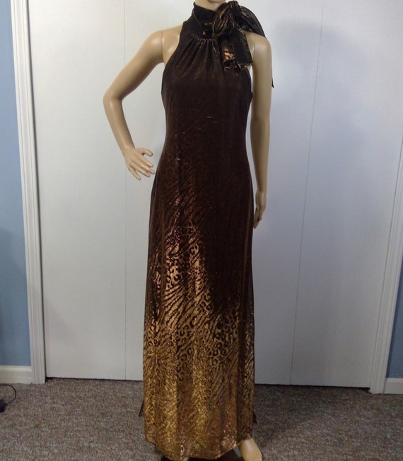 90's Vintage PROM Brown Ombre Lame Sparkle Metall… - image 1