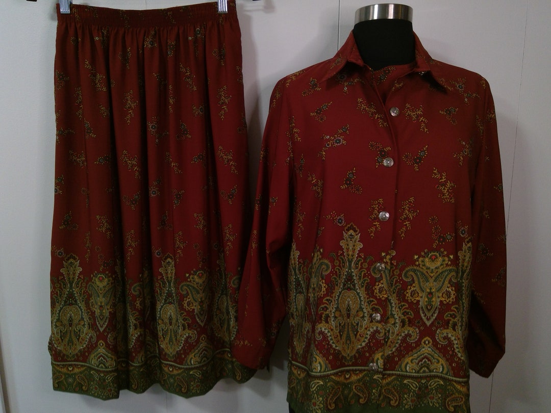 80s Vintage 3 Piece Bon Worth Skirt With Blouse & Long Sleeve Shirt Set