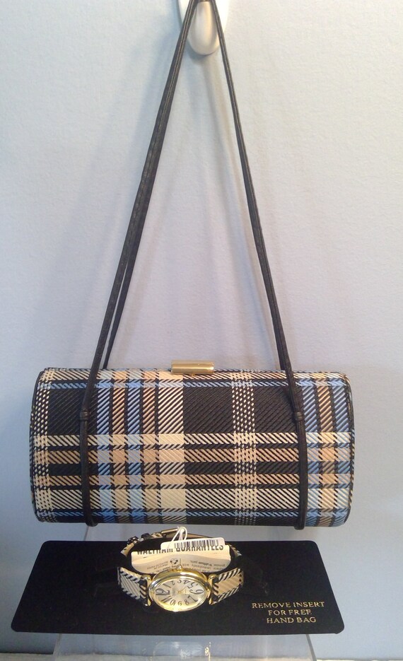 Vintage Plaid Barrel/Roll Handbag/Purse with Match