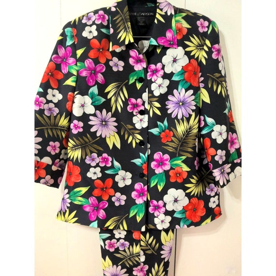 80s Vintage Anne Carson Bright Floral 2 Pc. Crop … - image 5