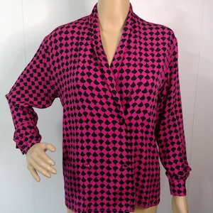 Vintage Christian Dior Fuchsia & Black 100% Silk Blouse Size 3