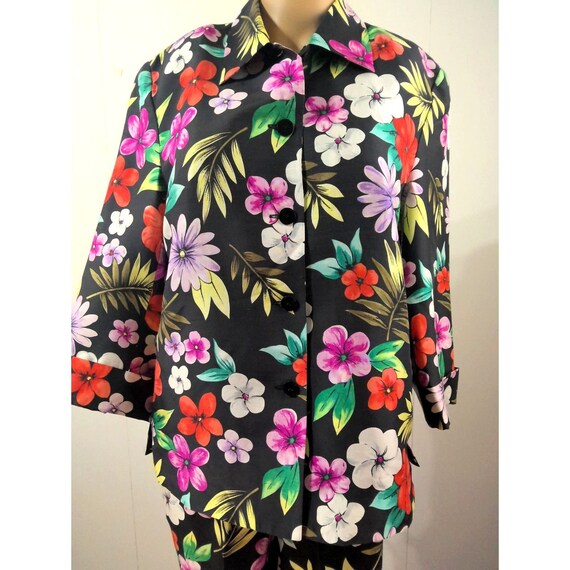 80s Vintage Anne Carson Bright Floral 2 Pc. Crop … - image 4