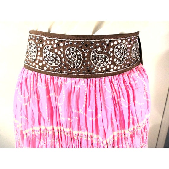 90s Vintage Silk Sequin Pink Brown Metallic Skirt… - image 2