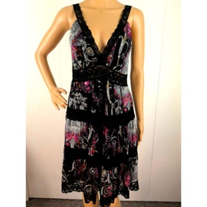 BETSEY JOHNSON 90s Vintage Betsey Johnson New W/Tags 100/Silk & Black Lace Dress USA Made Size Small