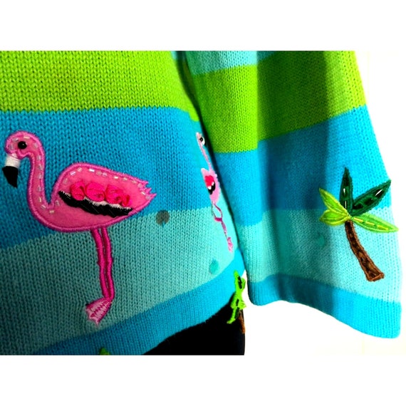 80s Vintage Novelty Flamingo Palm Tree Cardigan S… - image 3