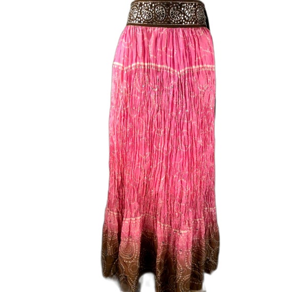 90s Vintage Silk Sequin Pink Brown Metallic Skirt… - image 1