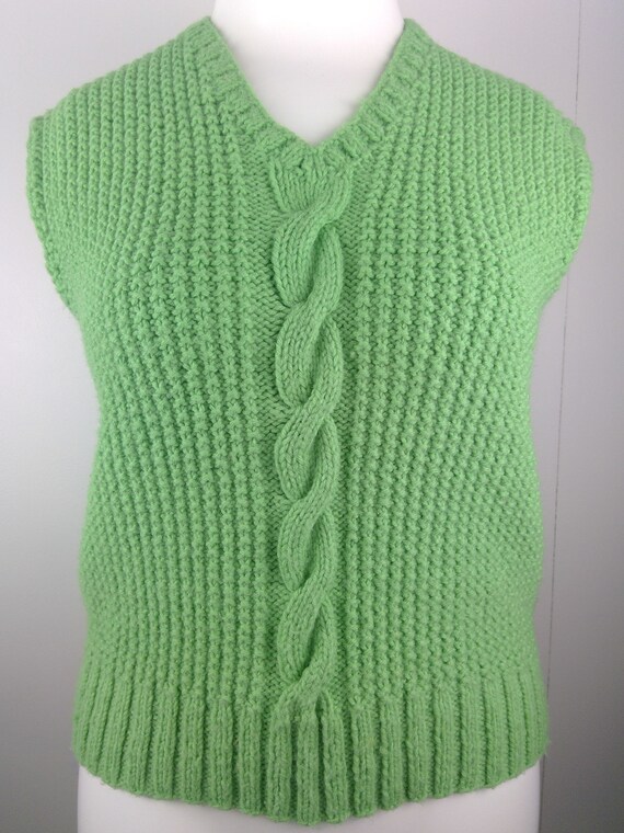 70s Vintage Kelly Green Hand Knit Vest