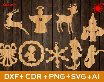 Christmas ornament svg, Set of 9 Christmas Decoration file CNC,Christmas Ornaments SVG , Vector cnc file, laser cut file deco, SVG, Dxf, Pdf