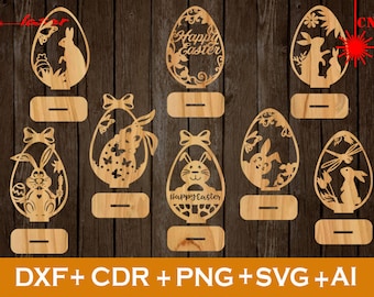 Zestaw 8 plików SVG wycinanych laserowo Wielkanoc, Wielkanoc SVG z obsługą, Bunny Easter SVG, Wielkanoc SVG, ozdoby wielkanocne SVG, Bunny Laser Cut