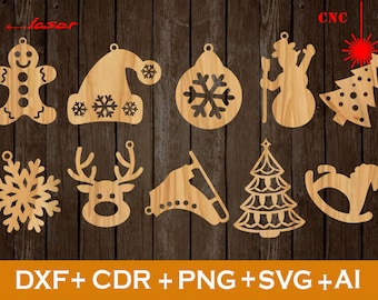 Christmas ornament svg, Set of 10 Christmas Decoration file CNC,Christmas Ornaments SVG , Vector cnc file, laser cut file deco