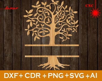 Olijfboom Svg, Laser gesneden Pano Tree Lasercut DXF, Split Tree Plotter, Boom patronen, Boom Muur Opknoping CDR, CNC-bestand, Svg, Ai, Png, Dxf