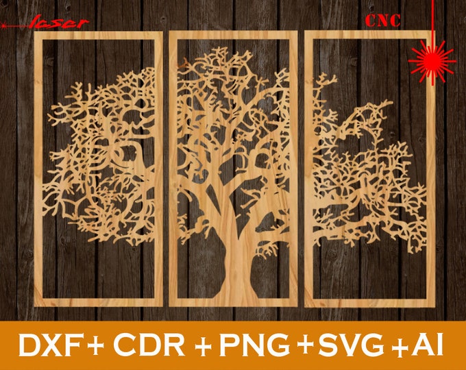 Decorative Panels Tree on the Wall, Vector Laser Cut, Room Decor, Tree ...