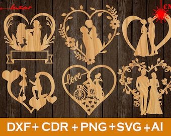 Set van 6 bruiloft hart SVG, bruiloft hart teken, bruiloft SVG, bruiloft tekenen, bruiloft decor tekenen, bruiloft tekenen SVG, bruiloft tekenen hout,