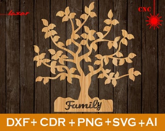 Stamboom muur opknoping, Laser gesneden Pano Tree Lasercut DXF, Home Decor, Boompatronen, CNC-bestand, Svg, Ai, Png, Dxf, Wandpanelen