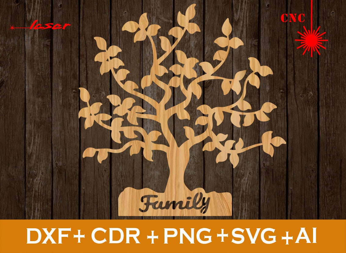 Family Tree wall Hanging, Laser cut Pano Tree Lasercut DXF, Home Decor, Tree Patterns, CNC file, Svg, Ai, Png, Dxf, Wall Panels