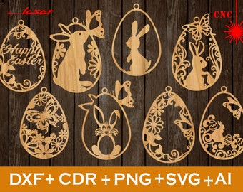 Bunny Pasen svg, Set van 8 Pasen Laser Cut svg-bestand CNC, Pasen SVG, Pasen Ornamenten SVG, Vector cnc-bestand, Laser Cut wood Bunny