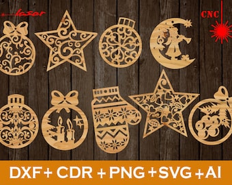 Christmas ornament svg, Set of 9 Christmas Decoration file CNC,Christmas Ornaments SVG , Vector cnc file, laser cut file deco