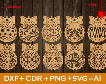 Christmas Balls svg, Set of 10 Christmas Decoration file CNC, Cricut, Silhouette, Christmas Ornaments SVG, Vector cnc file, lasr cut