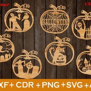Halloween Bundle SVG, Set of 7 Halloween Laser engrave, Halloween laser cut, Halloween SVG,   With Holes for Hanging, Halloween Home Decore