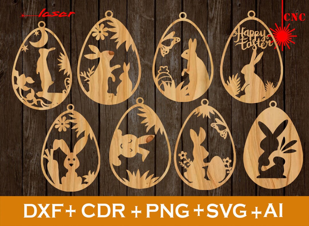 Bunny Easter Svg, Set of 8 Easter Laser Cut Svg File CNC, Easter