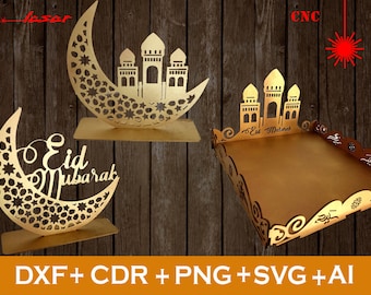 Eid Mubarak SVG, Eid Mubarak sign, Eid Mubarak stand, Set of 3 Eid Mubarak svg file CNC, Laser Cut wood Eid Mubarak, Ornement Eid Mubarak