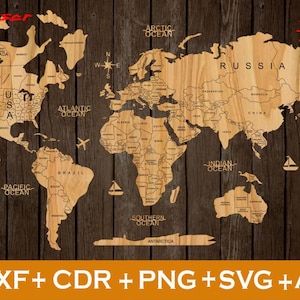 Carte du monde SVG, carte du monde laser, carte du monde avec les pays, carte du monde en gros caractères, art mural carte du monde