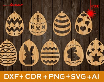 Archivos SVG de Pascua cortados con láser, conjunto de 9 archivos SVG de Pascua cortados con láser CNC, SVG de Pascua, adornos de Pascua SVG, archivo cnc vectorial, conejito de madera cortado con láser
