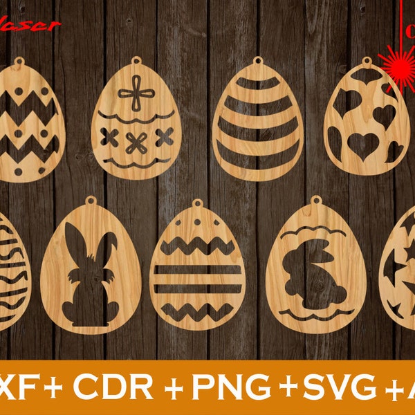 Easter Laser Cut svg, Set of 9 Easter Laser Cut svg file CNC, Easter SVG, Easter Ornaments SVG, Vector cnc file, Laser Cut wood Bunny