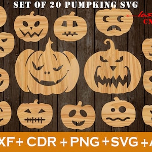 Halloween SVG, Set van 20 pompoen gezicht, Halloween Laser File, Halloween Laser graveren Bestand, Halloween Laser SVG, Halloween Home Decore