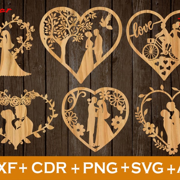 Set of 6 amazing Wedding Heart SVG, Wedding Heart sign, Wedding SVG, Wedding signs, signs, Wedding Signs SVG, Wedding Heart Tree svg