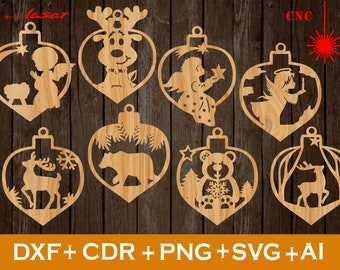 Amazing Christmas ornament svg, Set of 8 Christmas Decoration file CNC,Christmas Ornaments SVG , Vector cnc file, laser cut file deco
