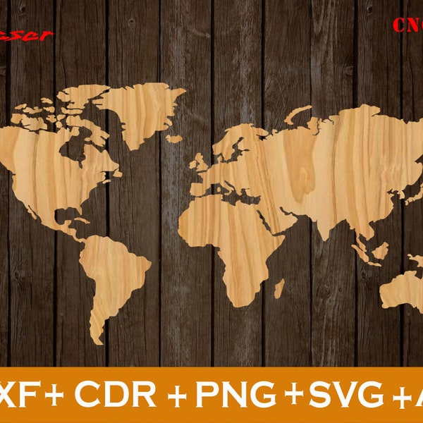 Modèle de carte du monde découpé au laser. Fichier Cnc Fichiers vectoriels cnc cdr. Carte pour la découpe et la gravure, modèle de découpe