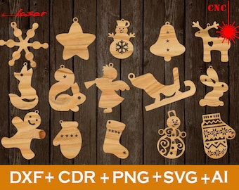Christmas ornament svg, Set of 15 Christmas Decoration file CNC,Christmas Ornaments SVG , Vector cnc file, laser cut file deco
