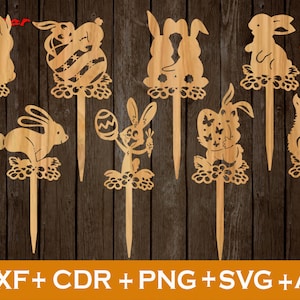 Set of 8 amazing Easter Laser Cut, Easter Garden svg, svg file CNC, Easter SVG, Easter Ornaments SVG, Vector cnc file, Laser Cut wood Bunny image 1