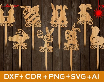 Set of 8 amazing Easter Laser Cut, Easter Garden svg, svg file CNC, Easter SVG, Easter Ornaments SVG, Vector cnc file, Laser Cut wood Bunny